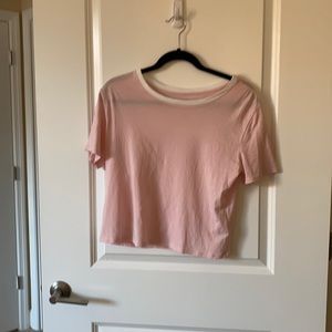 Pink and white cropped short sleeve tee M